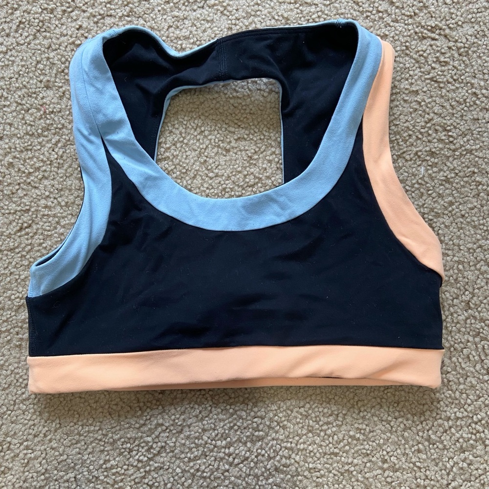 FP Movement by Free People Tri-Tone Bikini Top in Black, Light Blue, and Peach